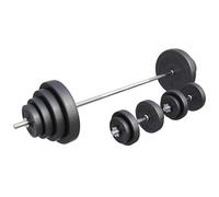 GORILLA SPORTS® Juego de mancuernas - 60 kg, 100 kg o 130 kg, barra larga de 170 cm, 2 mancuernas, discos de plástico de 30 mm, con cierres de estrella - Juego de mancuernas, mancuernas, pesas y