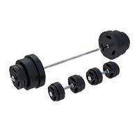 GORILLA SPORTS® Juego de mancuernas - 60 kg, 100 kg o 130 kg, barra larga de 170 cm, 2 mancuernas, discos de plástico de 30 mm, con cierres de estrella, juego de mancuernas, mancuernas largas,