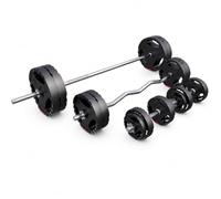 Gorilla Sports Juego de Mancuernas de 100 kg, Barra de Barra, Barra de Rizo EZ, 16 Placas de Peso, Revestimiento de plástico, Collares giratorios, moleteados, Pesas de Barra, Entrenamiento de Fuerza