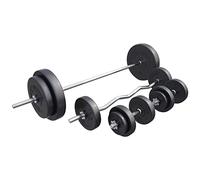 GORILLA SPORTS® Juego de mancuernas de 100 kg, barra larga de 170 cm, barra curl de 120 cm, 2 mancuernas de 30 mm, 4 x 1,25 kg, 4 x 2,5 kg, 2 x 5 kg, 2 x 10 kg, 2 x 15 kg, 8 cierres de estrella, juego