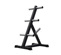 GORILLA SPORTS® Soporte para Discos de Pesas - Olímpicos de 51mm, 7 Soportes, Patas Protectoras, Acero, Máx. 350kg, Negro/Blanco - Organizador de Pesas para Casa, Almacenamiento de Juego de Pesas