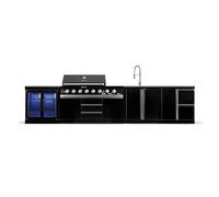 GORILLER® Blackback L1 - Barbacoa de gas XXL con doble nevera, lavabo, superficie de trabajo extra y espacio de almacenamiento, acero inoxidable, color negro