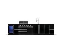 GORILLER® Blackback L4 - Barbacoa de gas con frigorífico, lavabo, superficie de trabajo y espacio de almacenamiento, acero inoxidable, color negro