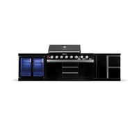 GORILLER® Blackback M2 - Barbacoa de gas XXL con nevera doble, superficie de trabajo y espacio de almacenamiento, acero inoxidable, color negro