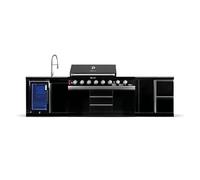 GORILLER® BLACKBACK M3 - Barbacoa de gas XXL con nevera y lavabo, superficie de trabajo y espacio de almacenamiento, acero inoxidable, color negro