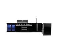 GORILLER® BLACKBACK XL1 Cocina al aire libre, parrilla de gas XXL con nevera doble, lavabo, superficie de trabajo extra, espacio de almacenamiento y esquina, acero inoxidable, color negro