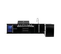 GORILLER® BLACKBACK XL2 Cocina al aire libre, parrilla de gas XXL con nevera, lavabo, superficie de trabajo extra, espacio de almacenamiento y esquina, acero inoxidable, color negro
