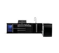 GORILLER® Blackback XL4 - Barbacoa de gas con frigorífico, lavabo, superficie de trabajo extra, espacio de almacenamiento y esquina, acero inoxidable, color negro