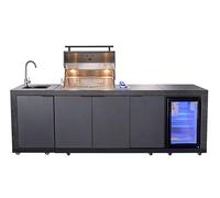 GORILLER® Godziller - Cocina de exterior - Acero inoxidable/Gris (263 x 70 x 120 cm) - Premontada (incluye asador, cubierta y cubo de aguas residuales)