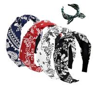 Gorise Juego de 5 bandas elásticas vintage para mujer, pendientes anchos bohemios, antideslizantes, accesorios para el cabello con nudo de amor estilo a?os 20, decoración para yoga, fitness