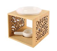 Gorise Lámpara de aromaterapia de bambú y cerámica con vela de té, difusor suave, incluye cuenco y portavelas, ideal para decoración del hogar, yoga, dormitorio, oficina en casa.