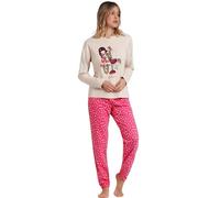 GORJUSS Santoro Pijama Mujer Invierno Algodón y Poliéster - Pijama de Mujer Manga Larga Cuello Pico y Pantalón Largo Carousel, Estampado con Glitter y