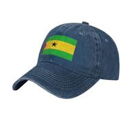 Gorra Béisbol Denim Lavado Algodón 100% Estampado Santo Tomé Y Príncipe Bandera Anti-UV | Ajustable Camionero Unisex Clásico