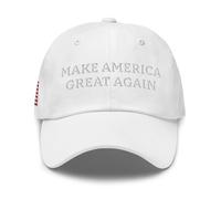Gorra Bordada Make America Great Again con Bandera - Dad Hat Unisex Algodón - Blanco