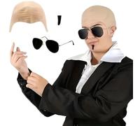 Gorra calva 3 piezas/juego, accesorios de cosplay con gorra calva de silicona, gafas de sol y parche de negra, accesorios divertidos de Halloween para fiestas de disfraces, eventos temáticos mus