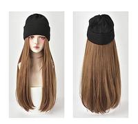 Gorra Calva Gorros largos sintéticos con pelucas de pelo for mujer, peluca sintética de pelo liso de 24 pulgadas, gorro de punto de esquí suave y cálido for Otoño e Invierno Gorro de Pelo (Color : 4