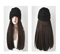 Gorra Calva Gorros largos sintéticos con pelucas de pelo for mujer, peluca sintética de pelo liso de 24 pulgadas, gorro de punto de esquí suave y cálido for Otoño e Invierno Gorro de Pelo (Color : 3