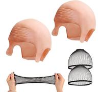 Gorra Calva Latex 2pcs+ Redecilla Mallas de Peluca 2pcs para Adulto, Peluca Calvo Hombre Mujer, Gorro Calvo, Accesorio Disfraz Monje Carnaval y Halloween Talla Unica