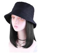 Gorra Calva Sombrero de pescador sintético con gorro for el pelo, moda, corto, recto, Bob, otoño, sombrero, pelucas for mujer, extensiones de cabello con Clip Gorro de Pelo (Color : 1)