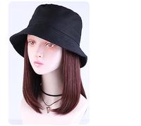 Gorra Calva Sombrero de pescador sintético con gorro for el pelo, moda, corto, recto, Bob, otoño, sombrero, pelucas for mujer, extensiones de cabello con Clip Gorro de Pelo (Color : 2)