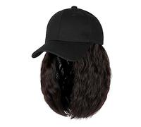 Gorra con extensiones de pelo para mujer, gorra de béisbol, peluca corta rizada, sintética, gorra de béisbol, peluca de pelo natural negro natural, peluca ajustable con peluca (9)