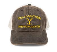 Gorra con logotipo de Yellowstone Dutton Ranch - Auténtico diseño lavado marrón con logotipo bordado - Como se ve en Yellowstone - Cierre de gancho ajustable - Producto oficial, Marrón, talla única