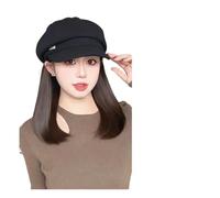 Gorra Con Pelo Postizo Boina octogonal de invierno con pelucas integradas, retro, versátil, for rostro pequeño, con sensación de atmósfera.(Black octagonal beret [Brown black] inner buckle 30cm)