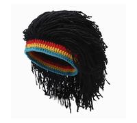 Gorra Con Pelo Postizo Gorro de lana sintética trenzada for hombre, gorro de ganchillo hecho a mano for invierno, peluca divertida for fiesta(Black)