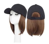 Gorra Con Pelo Postizo Peluca de béisbol sintética de 6 pulgadas, gorra negra con pelo bob, gorra de béisbol ajustable(10)