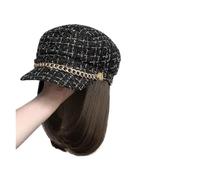 Gorra Con Pelo Postizo Peluca de pelo liso con sombrero, pelo medio largo, boina negra, peluca de sombrero for otoño e invierno, extensiones de cabello, accesorios for el cabello(Cool brown)