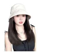 Gorra Con Pelo Postizo Peluca de pescador con protector solar de verano for mujer, peluca sintética for exteriores con gorro(White Hat)