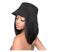 Gorra Con Pelo Postizo Pelucas sintéticas cortas, negras y marrones, con sombrero de pescador negro for mujer, for fiestas, uso diario, resistentes al calor.