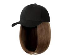 Gorra Con Pelo Postizo Pelucas sintéticas cortas y lacias con gorra de béisbol negra y sombrero ajustable. Pelucas con extensiones de cabello sintético liso.(33A)