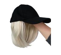 Gorra Con Pelo Postizo Pelucas sintéticas cortas y lacias con gorra de béisbol negra y sombrero ajustable. Pelucas con extensiones de cabello sintético liso.(60)