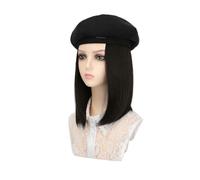 Gorra con Pelo Sombrero de peluca for mujer, sombrero de peluca de longitud media, boina de pelo liso con peluca, sombrero de peluca ajustable Gorro de Peluca(B)