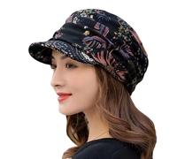 Gorra de ala corta, cálida, plegable, con orejeras para mujer, estilo étnico, estampado de otoño e invierno, para ropa diaria, bolos, hot rods, Negro, Talla única