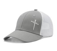 Gorra de béisbol bordada con cruz de Jesús para hombre y mujer, regalo para hombre y mujer, Gris + malla blanca, Talla única
