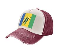 Gorra de Béisbol Clásica de Mezclilla con la Bandera de San Vicente Y Las Granadinas, Visera Curvada, Estilo Urbano. Dark Red