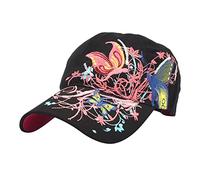 Gorra de béisbol con bordado de mariposa para mujer, gorra de béisbol a la moda, visera de malla trasera, Negro, Talla única