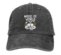 Gorra de béisbol con diseño de zombi tocando la guitarra, gorra de golf para papá, ajustable, original, clásico, de bajo perfil, de algodón, Music on World Off Black 22, Talla única