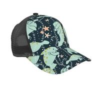 Gorra de béisbol con estampado de becerro de animales de manatí, gorra de béisbol de malla para mujeres y hombres, gorra de verano ajustable clásica para papá, color negro