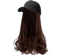 Gorra de béisbol con extensiones de pelo sintético, peluca de béisbol con pelo adjunto, pelo largo, rizado, ondulado, ajustable, peluca con gorra de béisbol B