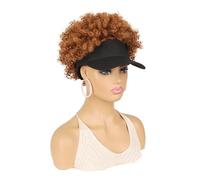 Gorra de béisbol con pelo corto afro rizado adjunto, peluca de sombrero de extensión de cola de caballo rizada sintética for mujeres Wiglets(30#)
