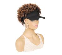 Gorra de béisbol con pelo corto afro rizado adjunto, peluca de sombrero de extensión de cola de caballo rizada sintética for mujeres Wiglets(1BT30#)