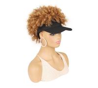 Gorra de béisbol con pelo corto afro rizado adjunto, peluca de sombrero de extensión de cola de caballo rizada sintética for mujeres Wiglets(27#)