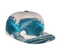 Gorra de béisbol de ala plana con estampado de olas de mar azul de dibujos animados, tamaño ajustable, para senderismo al aire libre y camping, a prueba de viento, casual