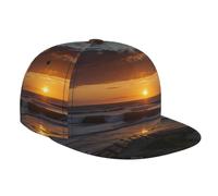 Gorra de béisbol de ala plana con estampado de olas y puesta de sol, tamaño ajustable, para senderismo al aire libre y camping, resistente al viento, casual, color negro