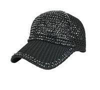 Gorra de béisbol de malla ajustable con tachuelas para mujer y hombre, brillante, informal, deportiva, transpirable, para correr, Negro, Talla única