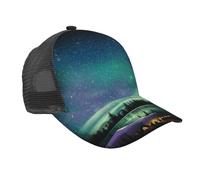 Gorra de béisbol de malla curvada con estampado de cielo nocturno celestial, transpirable, ligera, cómoda, para uso diario, playa, viajes, color negro