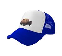 Gorra de béisbol de malla estampada negra con bisonte con cabeza arqueada, gorra de camionero transpirable, adecuada para pesca y senderismo, Azul, One Size-Large